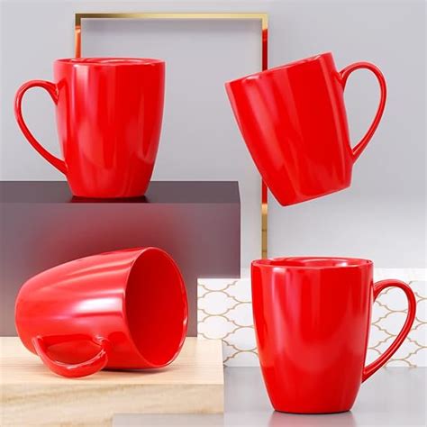 Buy The Earth Store Solid Red Coffee Mug Set of 4 Ceramic Mugs ...