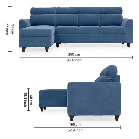 Buy Zivo Plus Twilight Blue Fabric Sofa Set 3 Seater Sofa With Lounger ...