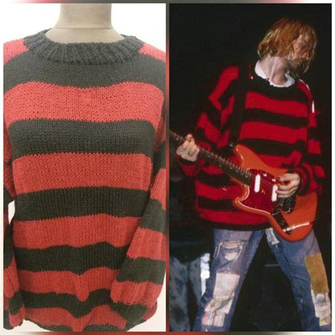 Kurt Cobain Red and Black Striped Jumper Oversize Sweater, Mens Grunge ...