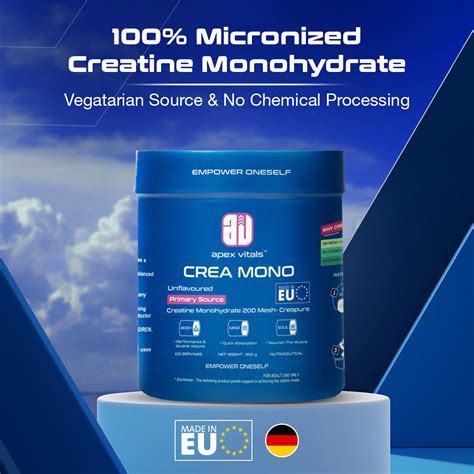 Apex Vitals Crea Mono Micronized Creatine Monohydrate 300 G - 100 Ser ...