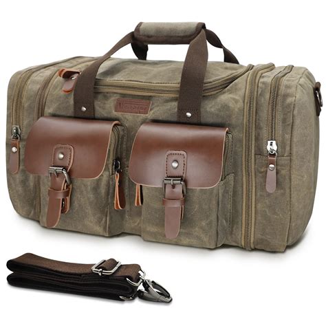 Wildroad Waxed Canvas Duffle Bag - 50L Waterproof Weekender Overnight ...