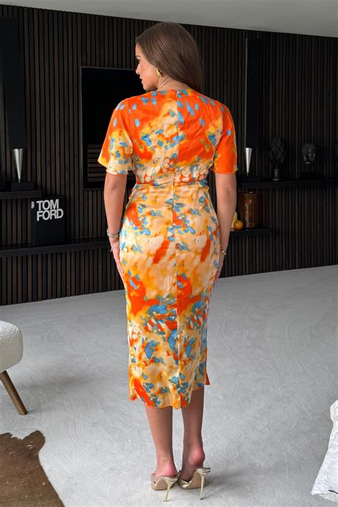 Isla Orange Blue abstract Midi Dress
