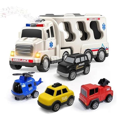 Shanvi Toys 5-in-1 Friction Powered Double Decker Transport Truck Toy ...