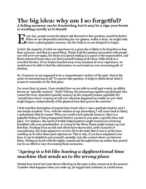 Magazine unit 7 - The big idea: why am I so forgetful? A failing memory can be frustrating, but ...