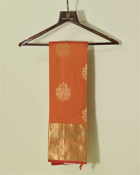 Orange Colour Semi-Silk Kanjivaram Saree with Zari | House of Hind