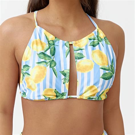 Be You | High Neck Bikini Top | Lemon | SportsDirect.com