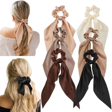 Amazon.com : Glaudmeiss 6 PCS Bow Silk Scrunchies, Hair Ties with Bows ...