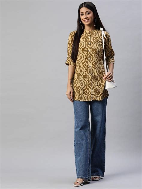 Divena Coffee Brown Floral Rayon A-line Shirts Style Top – divena world