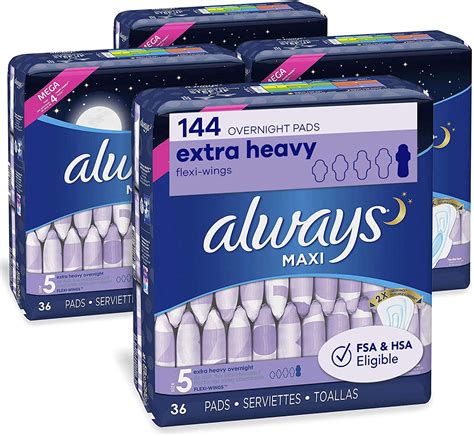 Always Maxi Feminine Pads, Size 5, Extra Heavy Overnight, Unscented ...