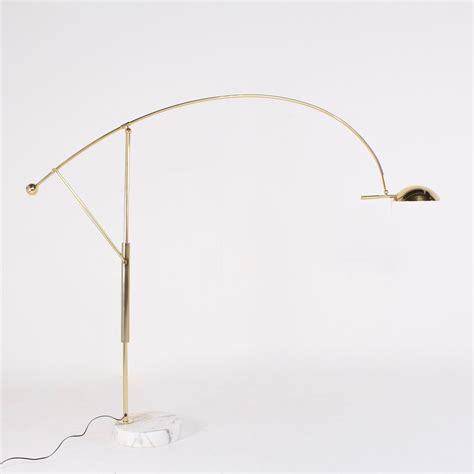 Adjustable brass arc floor lamp with marble base | #115084