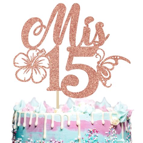 Buy Rose Gold Glitter Mis 15 Cake Topper, Feliz 15 Anos/Mis Quince Anos ...
