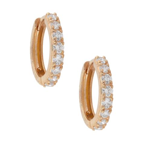 Baguette and Round Diamond Gold Huggie Hoop Earrings For Sale at ...
