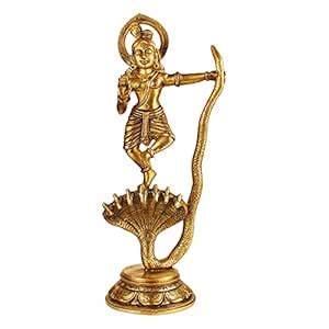 Kartique Brass Idol of Krishna Bhagwan Standing on Kalia Naag in ...