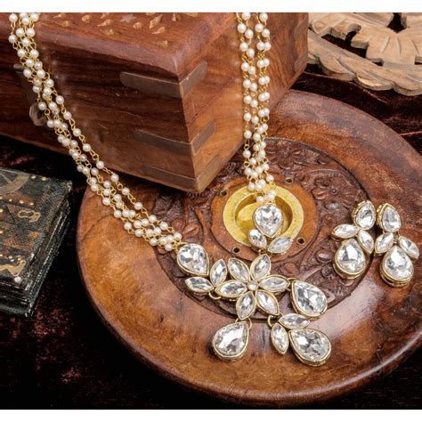 Pearl Chain with Dimond Necklace Gold-plated Jewel Set
