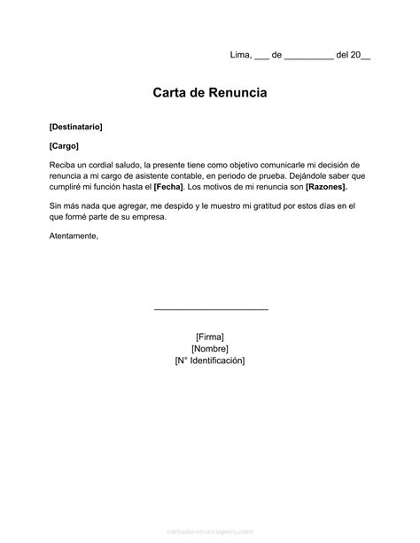 Modelo De Carta De Renuncia Al Trabajo