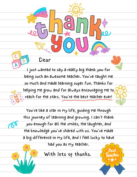FREE PRINTABLE - THANK YOU LETTER for Teacher Appreciation Week ...
