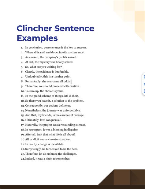 99+ Clincher Sentence Examples