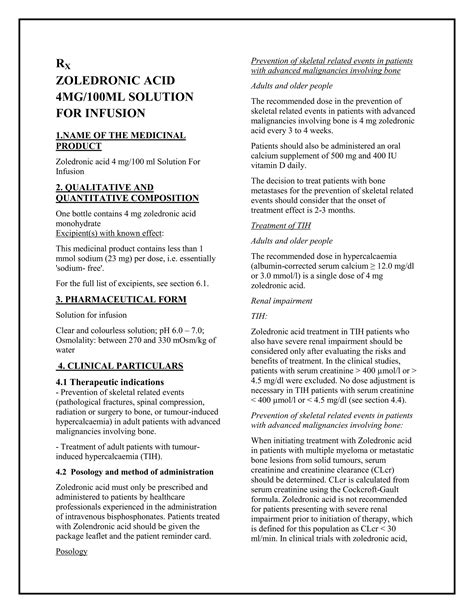 Zoledronic acid 4 mg 100 ml solution for infusion smpc taj pharmaceuticals | PDF | Bone and ...