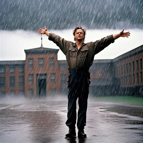 Andy Dufresne, stands in the rain outside Shawshank prison. - AI ...