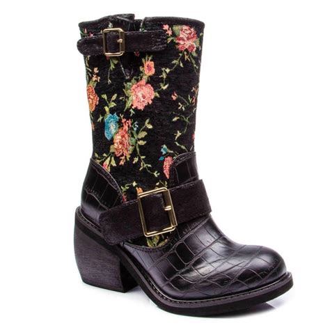 IRREGULAR CHOICE Great Escape Retro Floral Boots in Black
