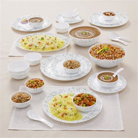 Larah By Borosil Moon Riva Dinner Set- 33 Pcs, Opal Glass Dinner Plates ...