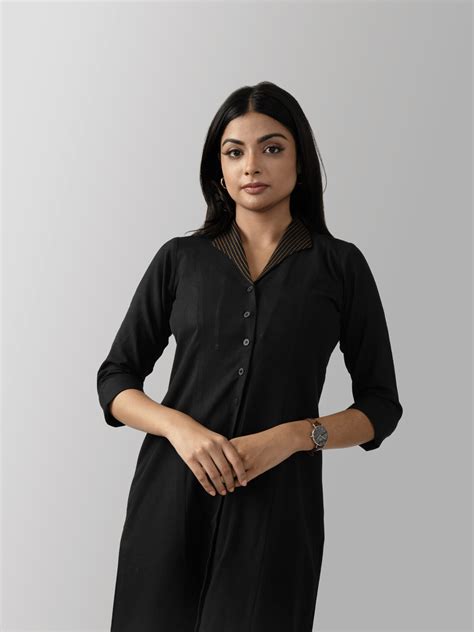 Cotton Black shirt dress - long - Magis Clothing