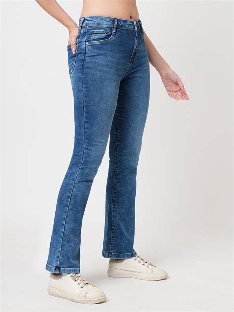 Buy Women Blue High-Rise Mini Flare Jeans | Kraus Jeans