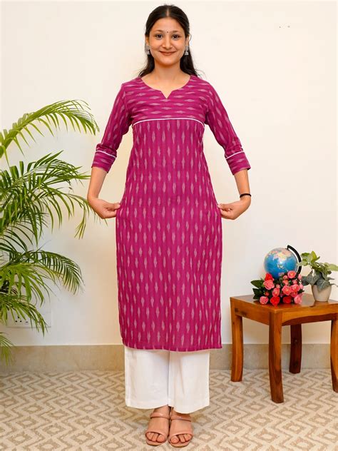 Fuchsia Purple IKKAT Handloom COTTON Kurta – BaSaKa
