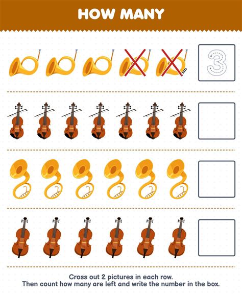 Education game for children count how many cartoon sousaphone violin ...