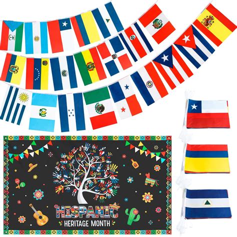 Amazon.com: 4 Set Hispanic Heritage Month Decorations Long String Flags ...