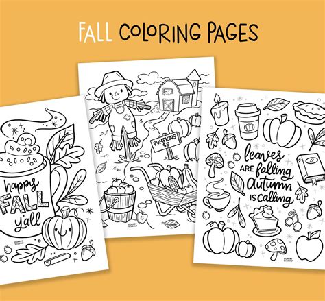 Fall Printable Coloring Pages, Autumn Coloring Book for Kids, Fall Leaf ...