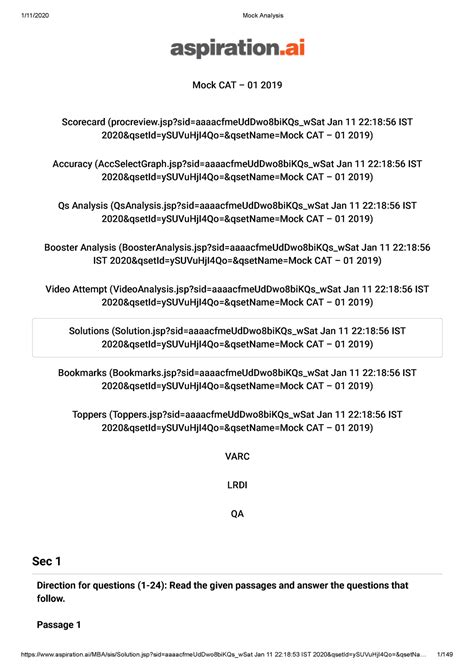 Mock Analysis-1 soln - CAT Career Launcher Mock - Scorecard (procreview ...