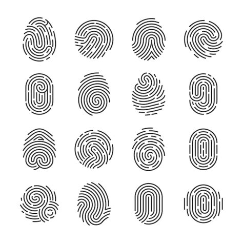 Icônes détaillées d'empreintes digitales. Police scanner symboles de ...