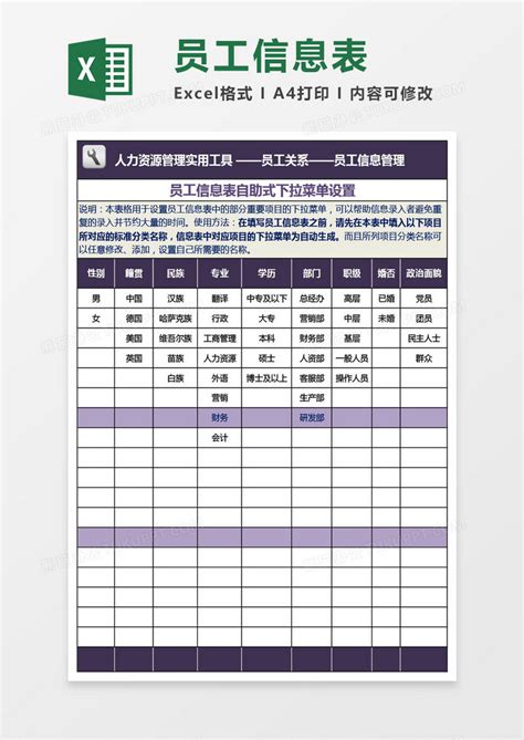 员工信息表Excel模板_千库网(excelID：174124)