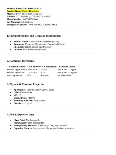 Material Safety Data Sheet - Clorox Healthcare Bleach Germicidal Wipes ...