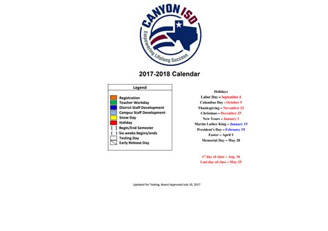 Canyon Junior High - School District Instructional Calendar - Canyon ...