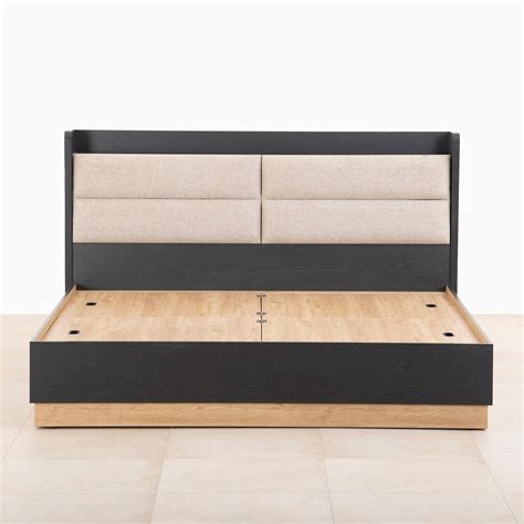Buy Kiro Titan Queen Bed with Box Storage - Black and Light Brown from ...