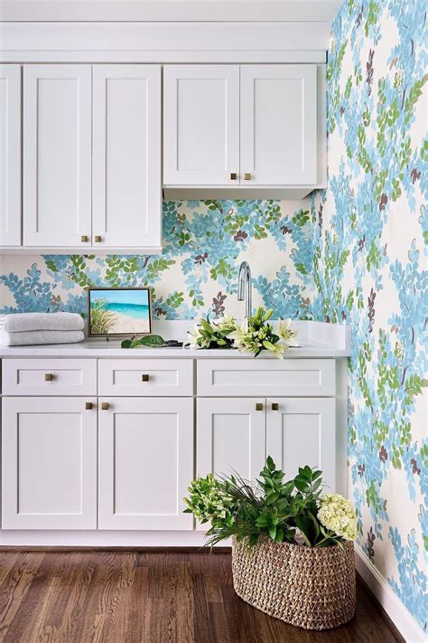 Green Floral Wallpaper Laundry Room at Alexandra Duigan blog