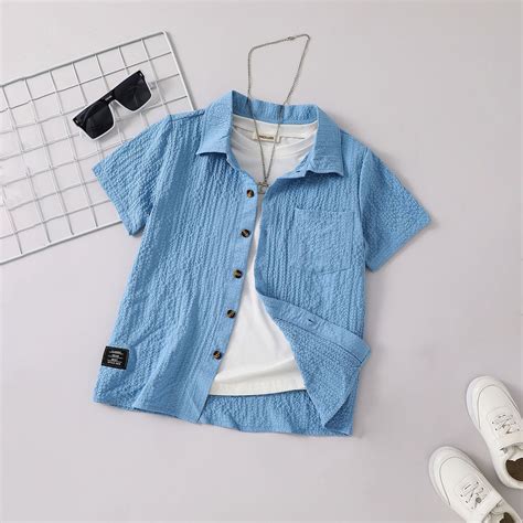 Boys Light Blue Textured Short Sleeves Shirt – INCLUD