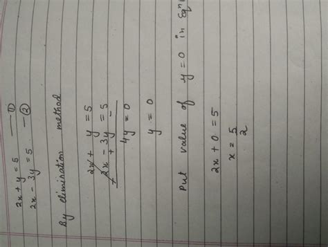Solve the following pair of linear equation 2x+y=5 2x-3y=5 - Brainly.in