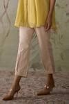 Buy Yellow Chanderi, Cotton Embroidery High Neck Short Pintucked Tunic ...