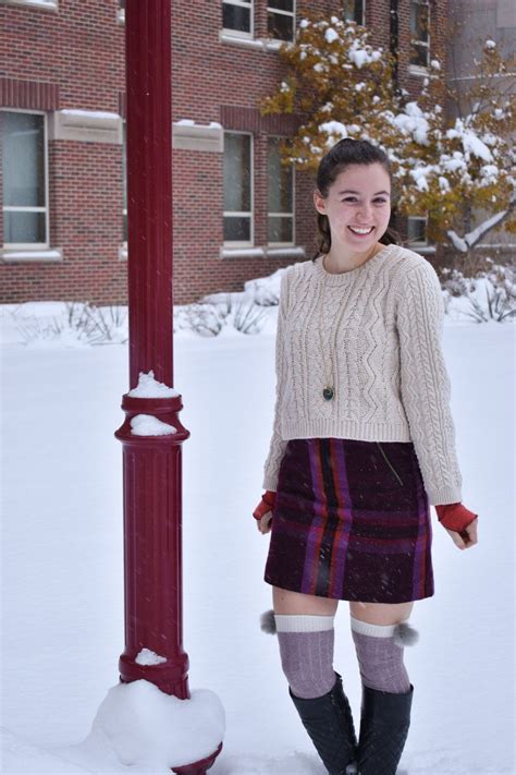 plaid skirt, cableknit sweater, winter outfit, knee socks | Fashion ...