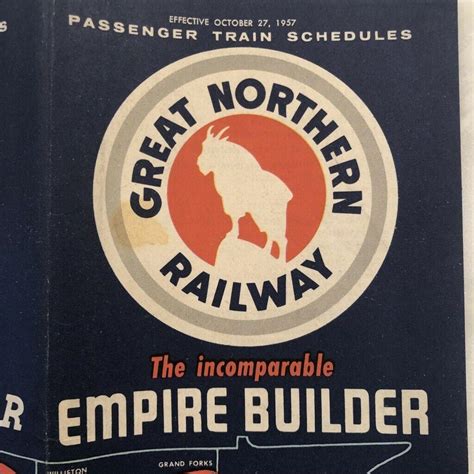 1957 GREAT NORTHERN RAILWAY Railroad Vintage Train Schedule TIME TABLE ...