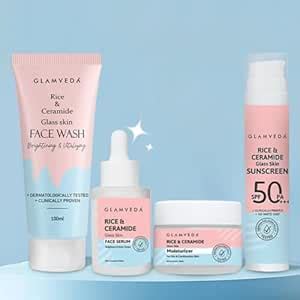 Glamveda Rice & Ceramide 4 Step Skincare Kit | Face Wash, Moisturizer ...