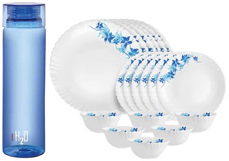 Cello Blue Swirl Opalware Dinner Set, 18-Pieces, White & Cello H2O ...