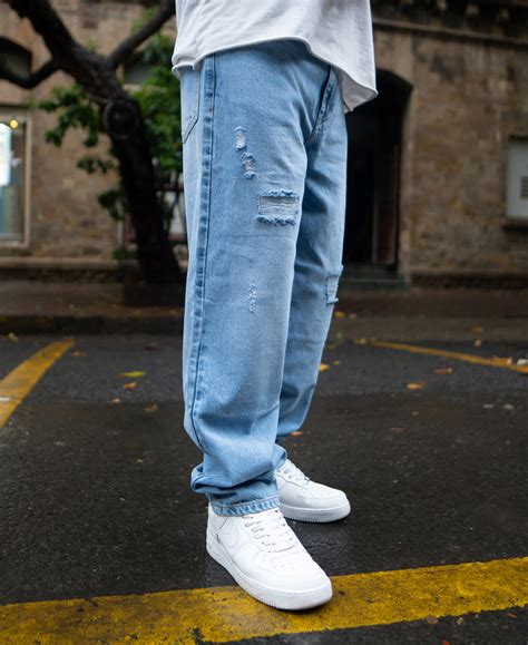 Mid Blue Baggy Ripped Jeans – Powerlook