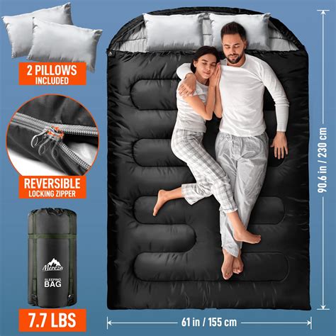 MEREZA Double Sleeping Bag for Adults Mens with Pillow, XL Queen Size ...