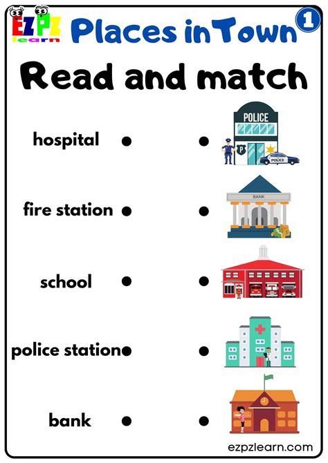 Places in Town Easy Read and Match Worksheet Free Download Group 1 ... - Worksheets Library