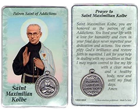 Saint Maximillian Kolbe Patron of Addiction Laminated Prayer Card w ...