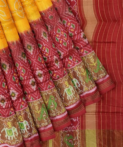 Yellow hand woven bandhani patola silk saree – GoSwadeshi